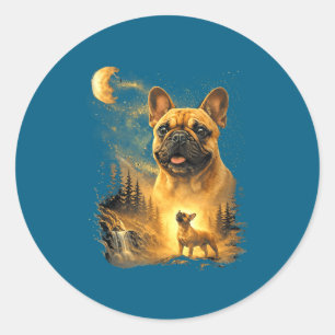 French Bulldog Howling Moon Vintage Classic Round Sticker