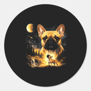 French bulldog howling to the moon vintage 90sFren Classic Round Sticker