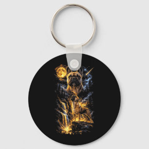 French Bulldog Howling to The Moon Vintage Funny Key Ring
