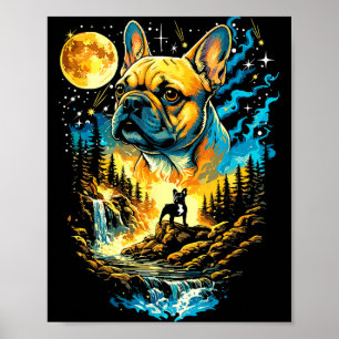 French bulldog howling to the moon vintage funnyFr Poster