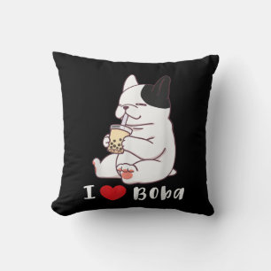 French Bulldog I Love Boba Bubble Milk Tea Dog Cut Cushion