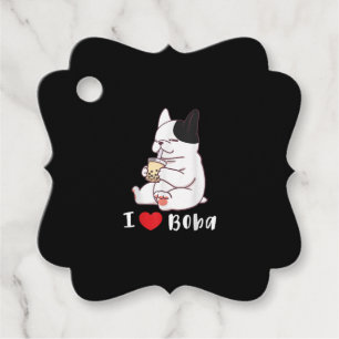 French Bulldog I Love Boba Bubble Milk Tea Dog Cut Favour Tags
