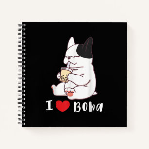 French Bulldog I Love Boba Bubble Milk Tea Dog Cut Notebook