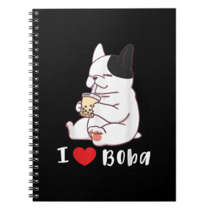 French Bulldog I Love Boba Bubble Milk Tea Dog Cut Notebook