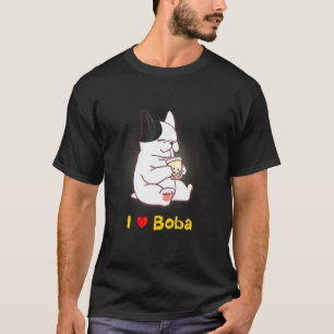 French Bulldog I Love Boba Bubble Milk Tea Dog Cut T-Shirt