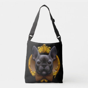 French bulldog illustration, blue crossbody bag