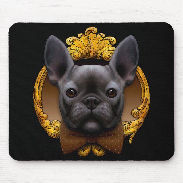French bulldog illustration, blue mouse mat (Front)
