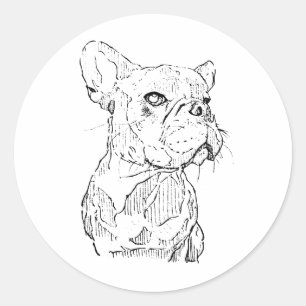 French Bulldog Illustration, Personalised Classic Round Sticker