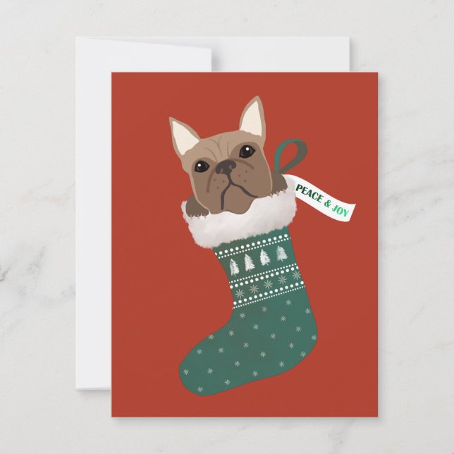 French Bulldog in a Christmas Stocking Holiday Card (Front)