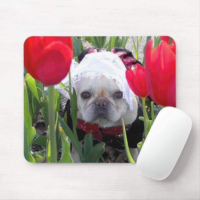 French Bulldog In a Dutch Tulip Garden Mouse Mat (With Mouse)
