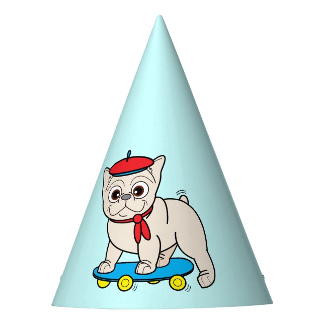 French Bulldog in a Skateboard Happy Birthday Party Hat (Front)
