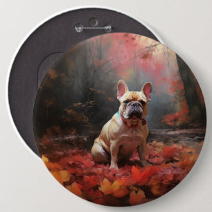 French Bulldog in Autumn Leaves Fall Inspire 6 Cm Round Badge