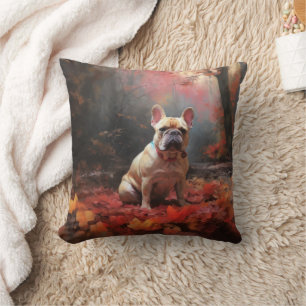 French Bulldog  in Autumn Leaves Fall Inspire  Cushion
