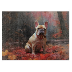 French Bulldog  in Autumn Leaves Fall Inspire  Cutting Board
