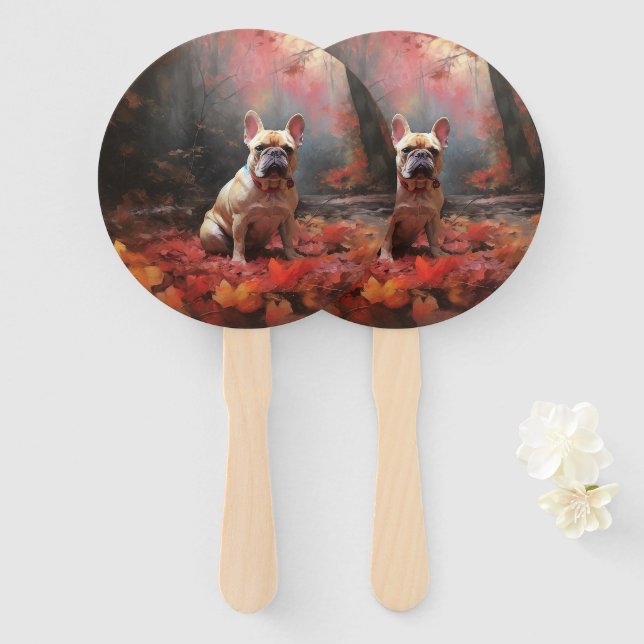 French Bulldog  in Autumn Leaves Fall Inspire  Hand Fan (Front and Back)