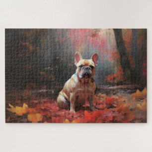 French Bulldog in Autumn Leaves Fall Inspire Jigsaw Puzzle