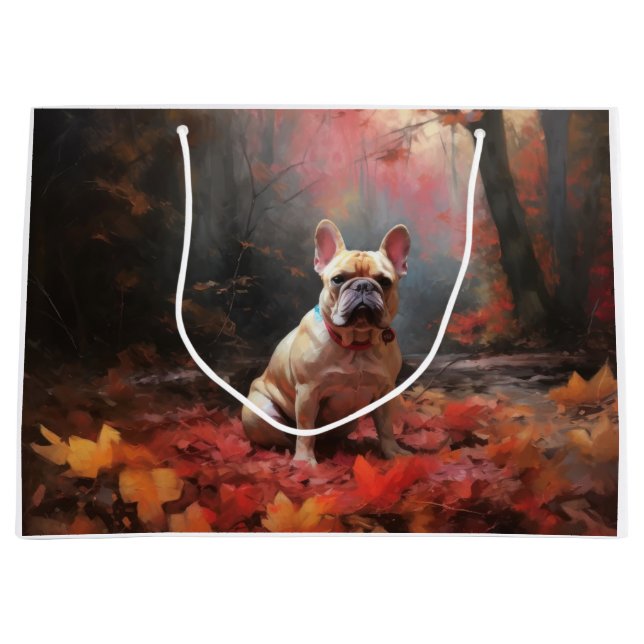 French Bulldog  in Autumn Leaves Fall Inspire  Large Gift Bag (Front)