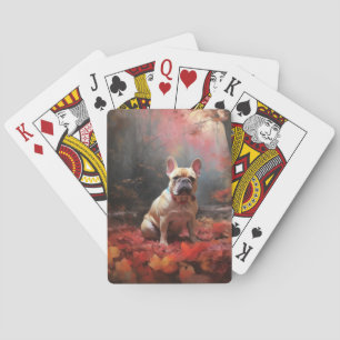 French Bulldog  in Autumn Leaves Fall Inspire  Playing Cards
