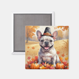French Bulldog In Autumn Leaves Thanksgiving Art  Magnet