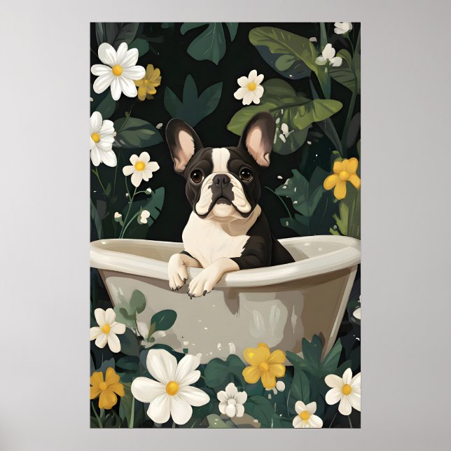 French Bulldog In Bathtub Poster, Funny Dog Poster (Front)