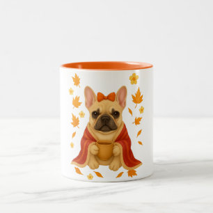 French Bulldog in Blanket Drinking Coffee Cosy Two-Tone Coffee Mug