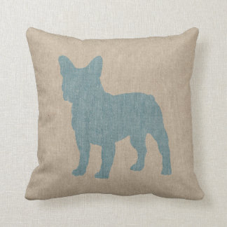 French Bulldog in Blue on Linen Look Cushion