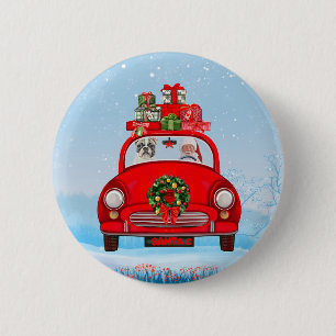 French Bulldog In Car With Santa Claus 6 Cm Round Badge