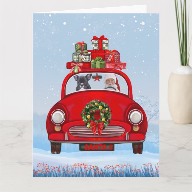 French Bulldog In Car With Santa Claus Card (Front)