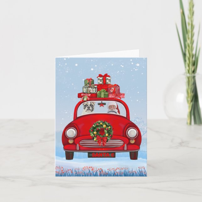 French Bulldog In Car With Santa Claus  Card (Front)