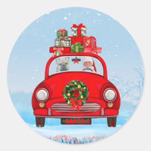 French Bulldog In Car With Santa Claus Classic Round Sticker