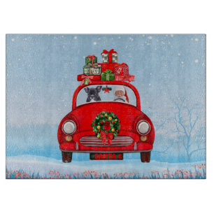 French Bulldog In Car With Santa Claus  Cutting Board
