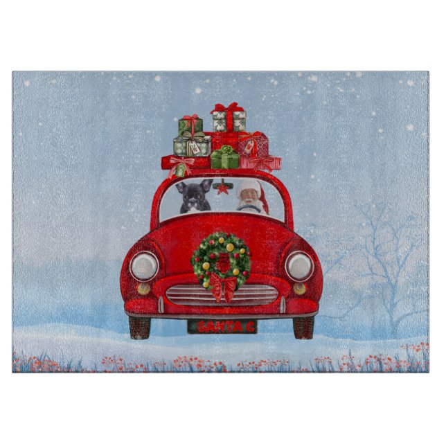 French Bulldog In Car With Santa Claus  Cutting Board (Front)