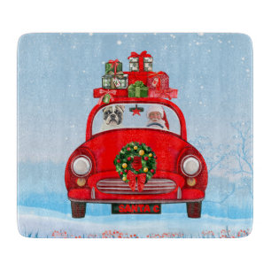 French Bulldog In Car With Santa Claus  Cutting Board