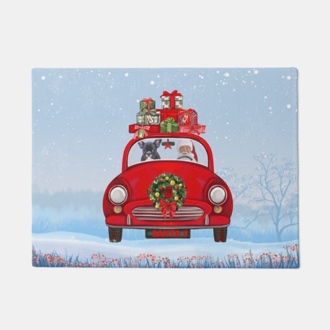 French Bulldog In Car With Santa Claus  Doormat (Front)