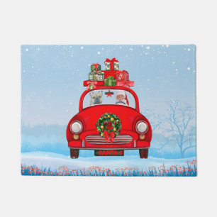 French Bulldog In Car With Santa Claus Doormat