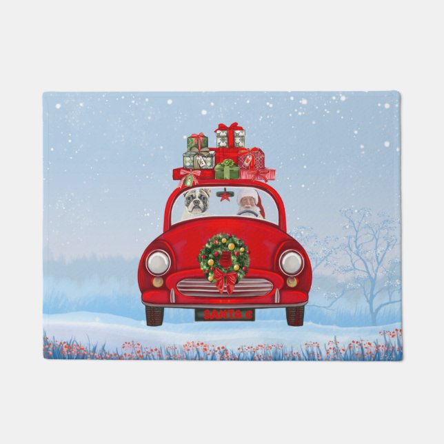 French Bulldog In Car With Santa Claus  Doormat (Front)