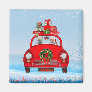 French Bulldog In Car With Santa Claus  Magnet
