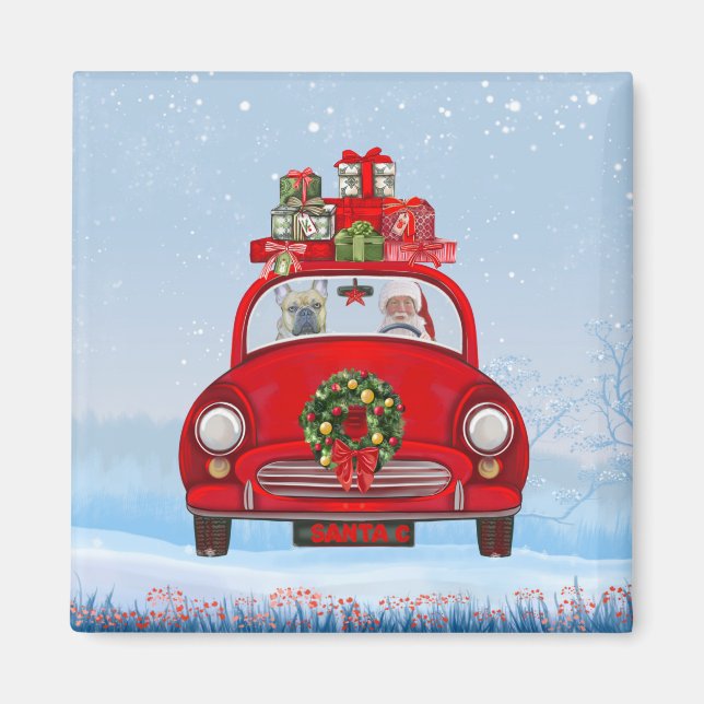 French Bulldog In Car With Santa Claus  Magnet (Front)