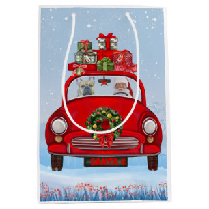 French Bulldog In Car With Santa Claus  Medium Gift Bag