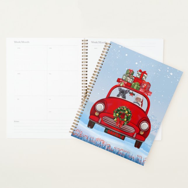 French Bulldog In Car With Santa Claus Planner (Display)