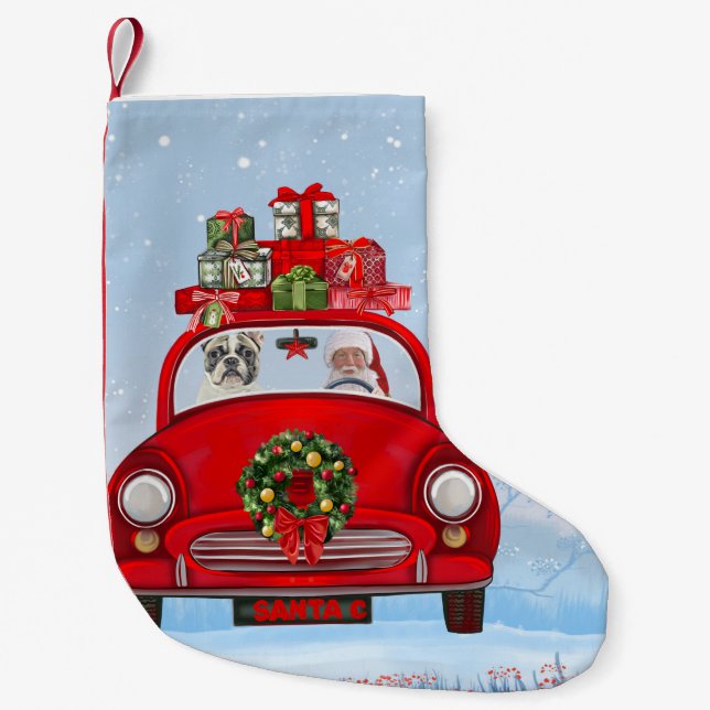 French Bulldog In Car With Santa Claus  Small Christmas Stocking (Front)