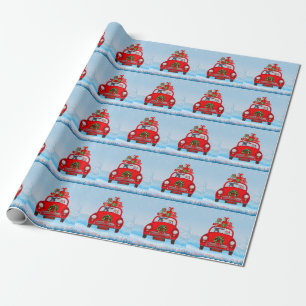 French Bulldog In Car With Santa Claus  Wrapping Paper
