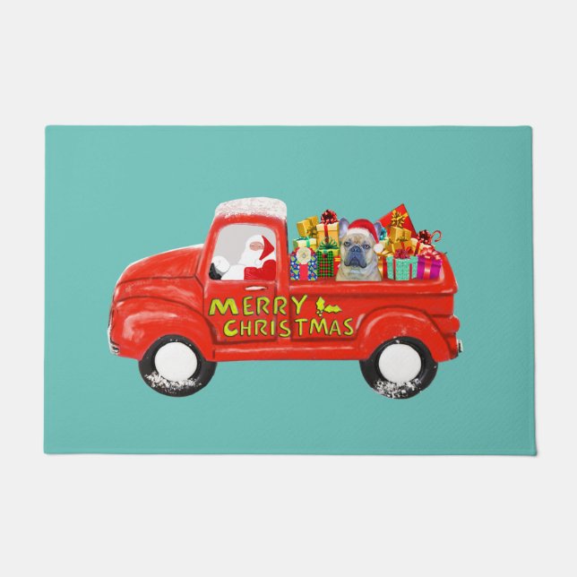 French bulldog in Christmas Delivery Truck Doormat (Front)