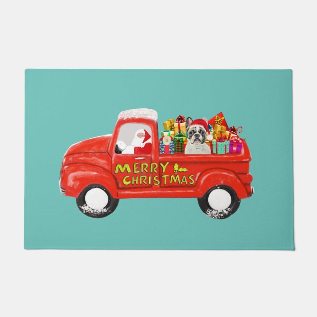 French bulldog in Christmas Delivery Truck Doormat (Front)