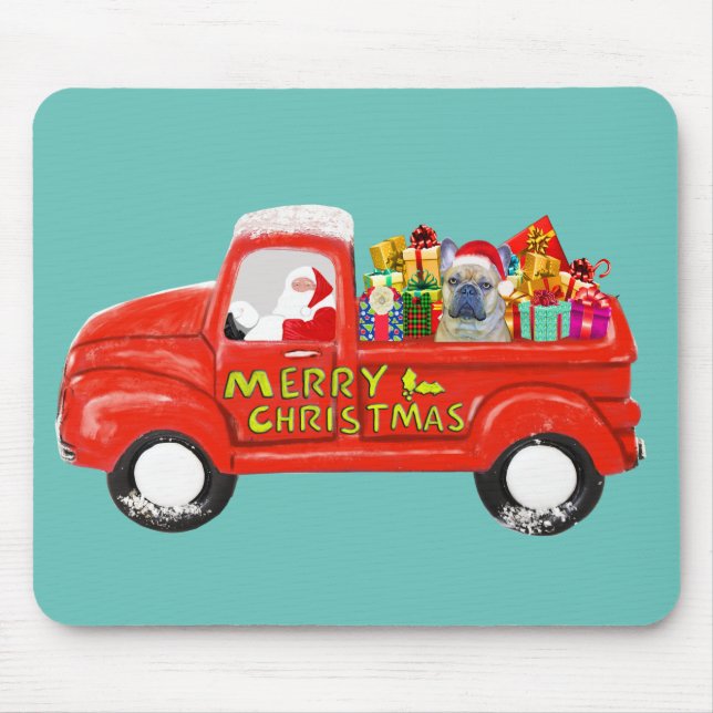French bulldog in Christmas Delivery Truck Mouse Mat (Front)