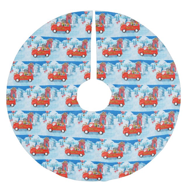French Bulldog in Christmas Delivery Truck Snow Brushed Polyester Tree Skirt (Front)