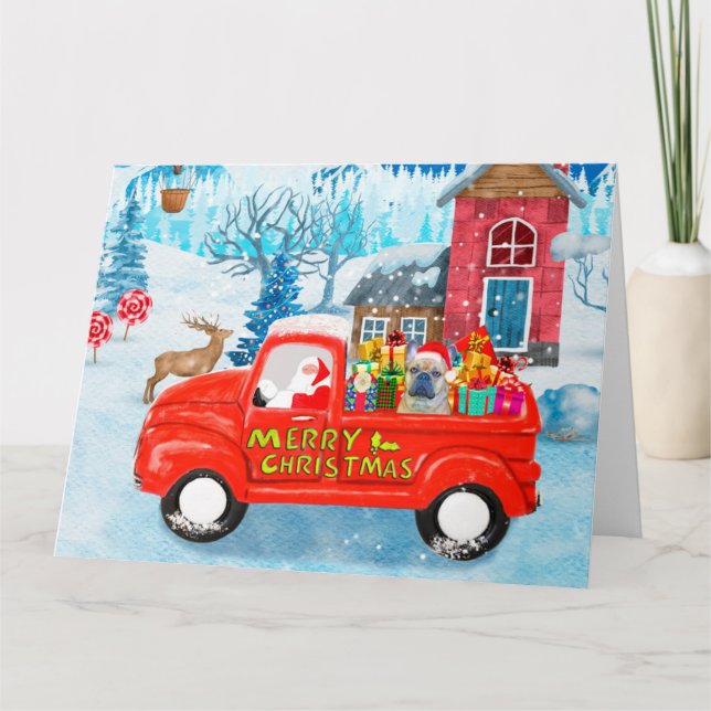 French Bulldog in Christmas Delivery Truck Snow  Card (Front)