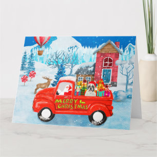 French Bulldog in Christmas Delivery Truck Snow  Card