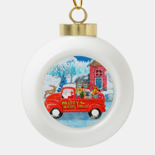 French Bulldog in Christmas Delivery Truck Snow Ceramic Ball Christmas Ornament