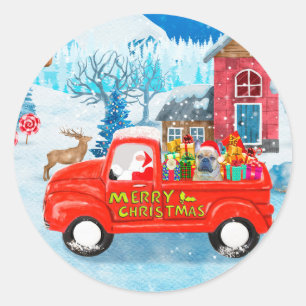 French Bulldog in Christmas Delivery Truck Snow  Classic Round Sticker